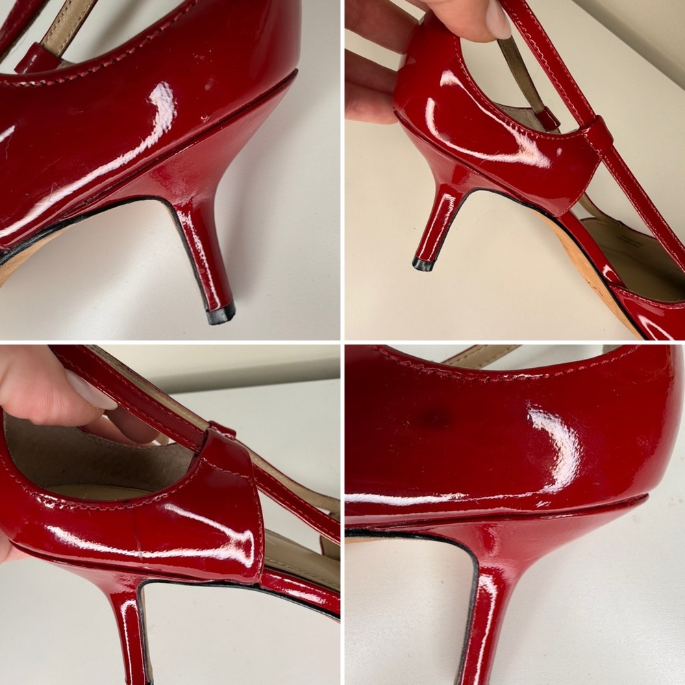 Via Spiga Red Patent Leather Slingback Kitten Heels Pointed Toe Pumps 7.5 - Picture 9 of 12